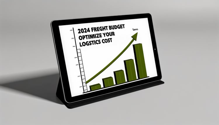 Ipad presentation that says 2024 freight budget optimize your logistics cost-1-1